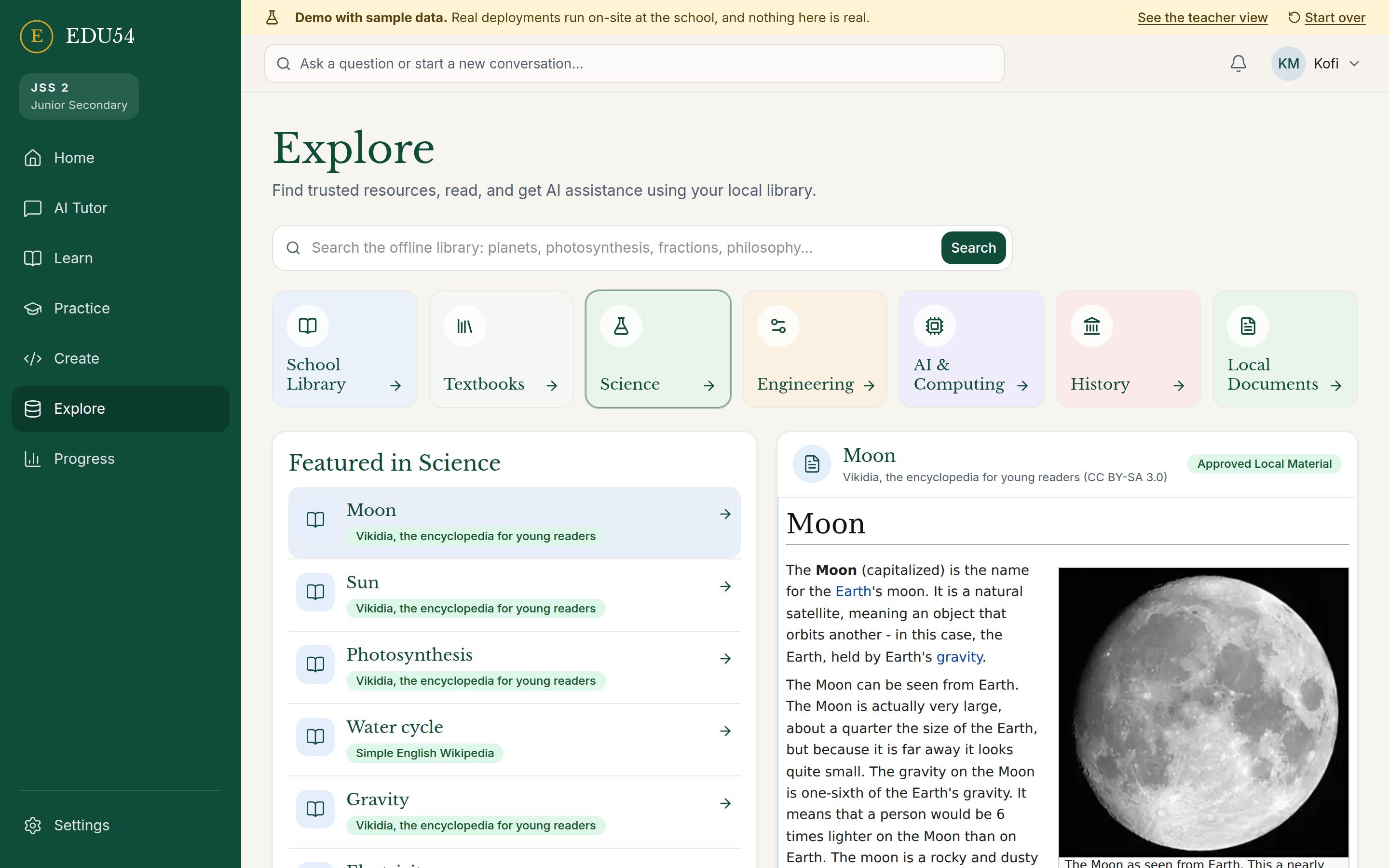 The offline library search in Explore